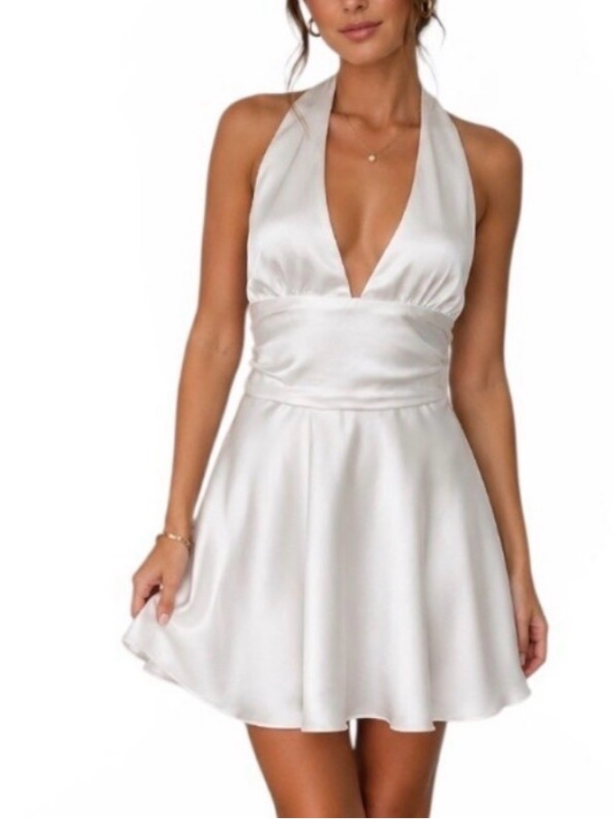 Zara White Satin Halter Mini Dress
